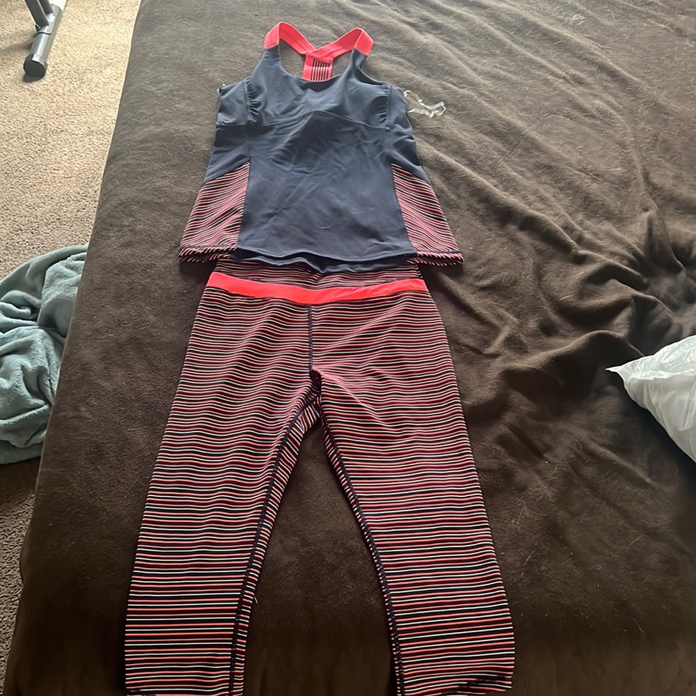 Kyodan workout set. Tank top with built in sports bra and capri bottoms